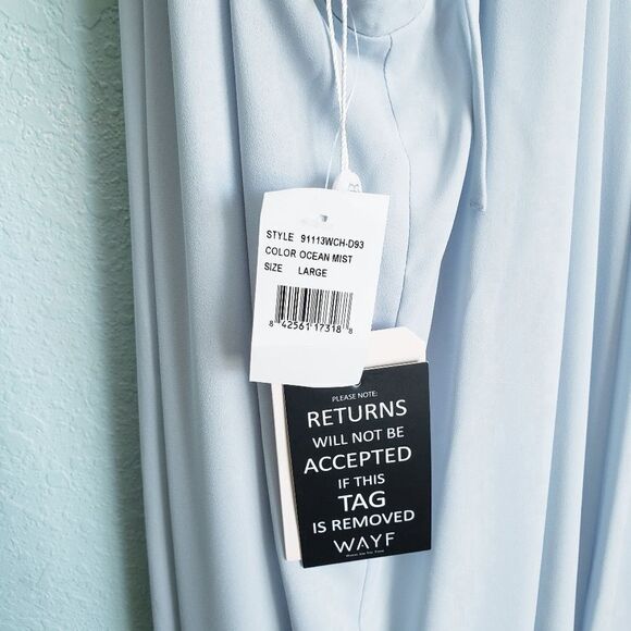 Wayf The Riley Lace-Up Back Wrap Evening Dress in Ocean Mist - Picture 9 of 9